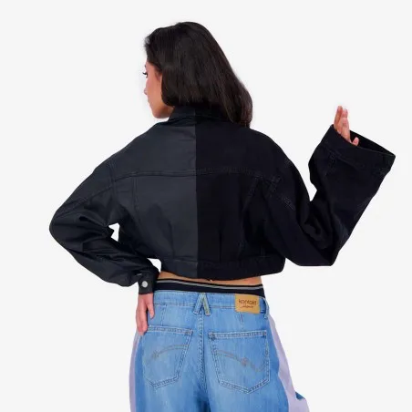 Upcycling cropped jacket femme bi-couleur KINDA V2 - KONTAKT