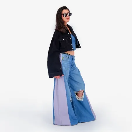 Upcycling cropped jacket femme bi-couleur KINDA V2 - KONTAKT