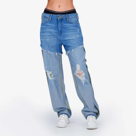 Upcycling straight jeans femme bi-couleur - SARRA - KONTAKT