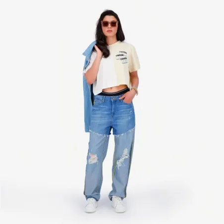 Upcycling straight jeans femme bi-couleur - SARRA - KONTAKT