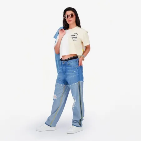 Upcycling straight jeans femme bi-couleur - SARRA - KONTAKT