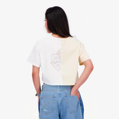 Upcycling t-shirt crop femme manches courtes POSTCARD & WARNING V2 - KONTAKT