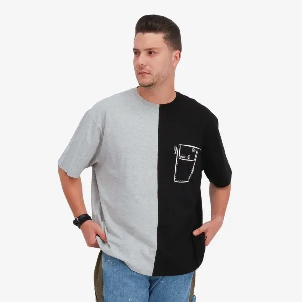 Upcycling t-shirt oversized homme manches courtes CROQUIS POCHE V1 - KONTAKT