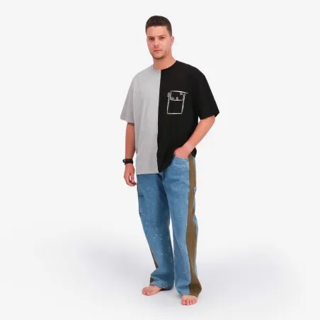 Upcycling t-shirt oversized homme manches courtes CROQUIS POCHE V1 - KONTAKT