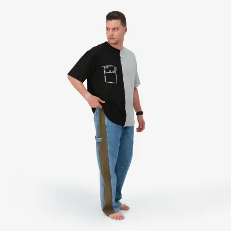 Upcycling t-shirt oversized homme manches courtes CROQUIS POCHE V1 - KONTAKT