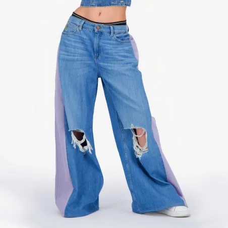 Upcycling wide leg jeans femme bi-couleur - WIDED - KONTAKT