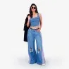 Upcycling wide leg jeans femme bi-couleur - WIDED - KONTAKT