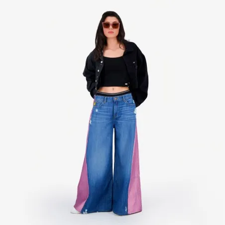 Upcycling wide leg jeans femme bi-couleur -WIDED - KONTAKT