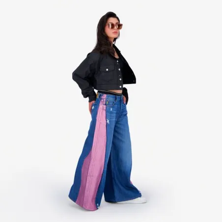 Upcycling wide leg jeans femme bi-couleur -WIDED - KONTAKT