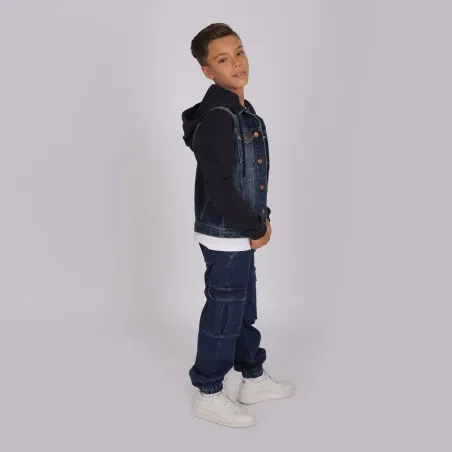 Veste unisexe en jeans avec manches et capuche en molleton - KONTAKT