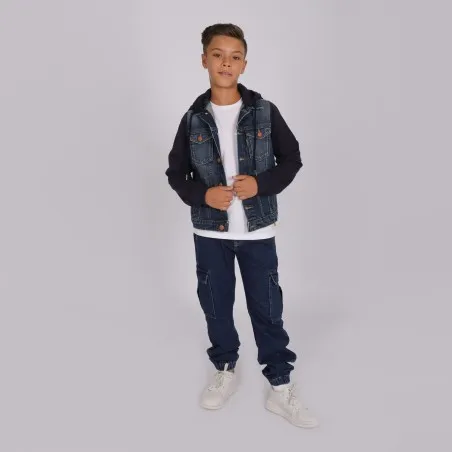 Veste unisexe en jeans avec manches et capuche en molleton - KONTAKT