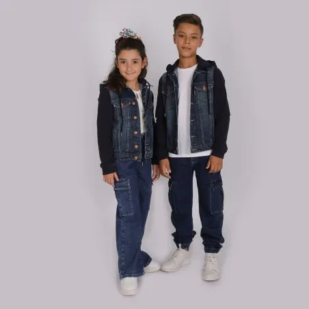 Veste unisexe en jeans avec manches et capuche en molleton - KONTAKT