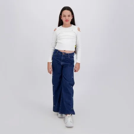 Wide leg fille avec boutons pression en jeans - KONTAKT