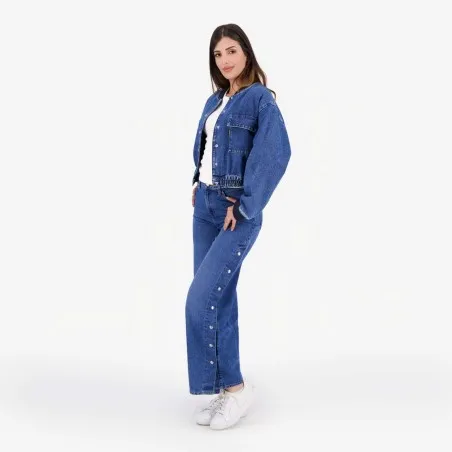 Wide leg jeans femme avec boutons pressions - WIDED - KONTAKT