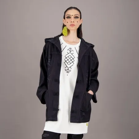 Workwear Kachabya unisexe en jeans IMPRIME BERBERE HEAVY PRINT AND LASER - TUNIS FASHION WEEK 2024 - KONTAKT