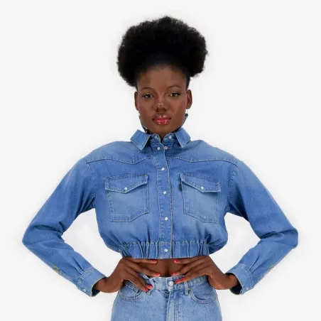 Cropped chemise western femme en jeans - SHERAZADE - KONTAKT