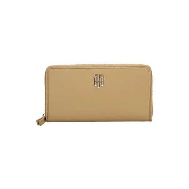 Tommy Jeans – Portefeuille Tommy Hilfiger souple à fermeture éclair pour femme TH – Beige - TOMMY JEANS