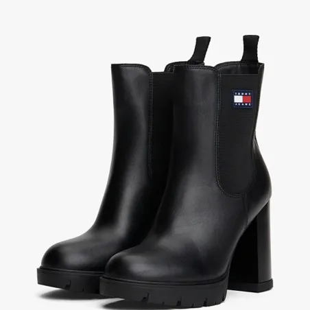 TOMMY JEANS – Bottines à talons hauts en cuir à crampons – Noir - TOMMY JEANS
