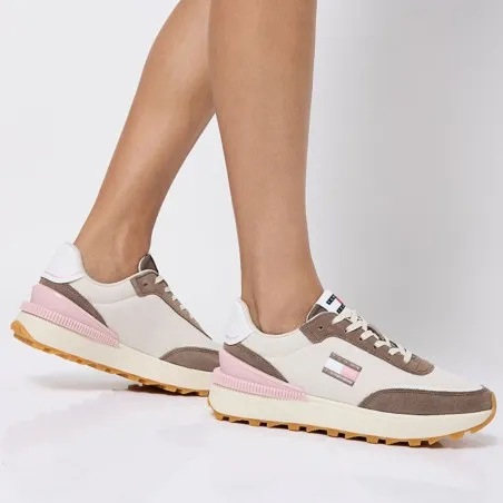Tommy Jeans – Chaussures de course à semelle dentelée – Blanc Marron - TOMMY JEANS