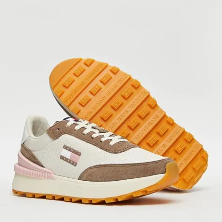 Tommy Jeans – Chaussures de course à semelle dentelée – Blanc Marron - TOMMY JEANS