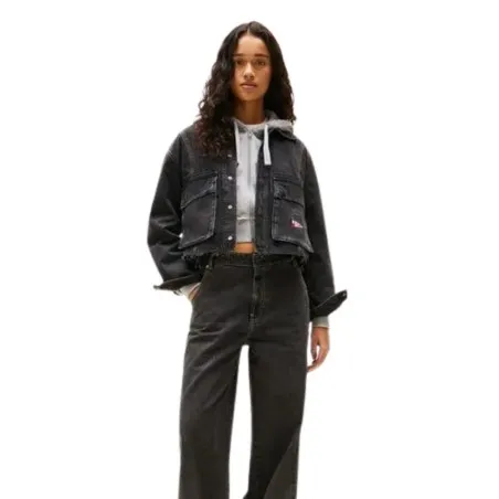 Tommy Jeans – Veste courte en denim à ourlet effiloché – Gris - TOMMY JEANS