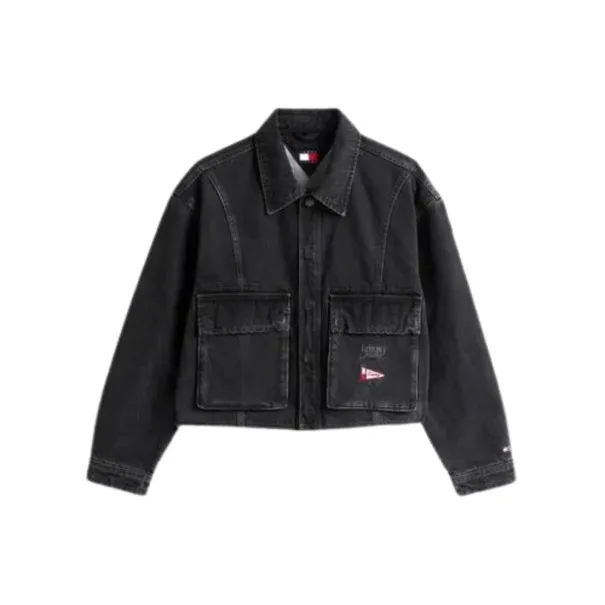 Tommy Jeans – Veste courte en denim à ourlet effiloché – Gris - TOMMY JEANS