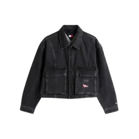 Tommy Jeans – Veste courte en denim à ourlet effiloché – Gris - TOMMY JEANS