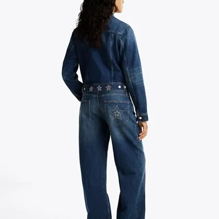 Tommy Jeans – Veste camionneur en jean à clous métalliques – bleu foncé - TOMMY JEANS