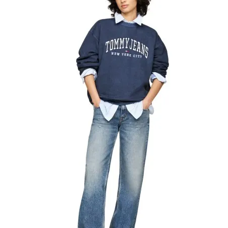 Tommy Jeans – Sweat Varsity décontracté à col ras-du-cou – dark night navy - TOMMY JEANS