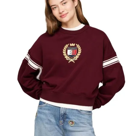 Tommy Jeans – Sweat-shirt Tommy Prep avec logo – Bordeaux - TOMMY JEANS