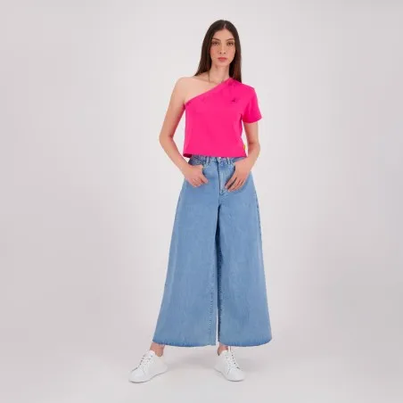 T-shirt femme manche dénudé avec broderie - KONTAKT