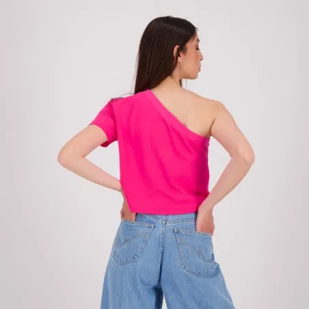 T-shirt femme manche dénudé avec broderie - KONTAKT