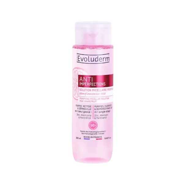 Eau Micellaire EVOLUDERM  SOLUTION MICELLAIRE PURIFIANTE PAMPLEMOUSSE ROSE – 250 ML - EVOLUDERM