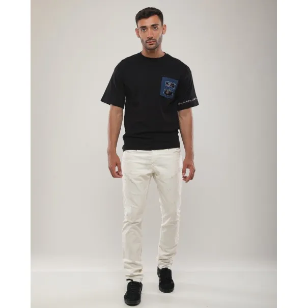 T-shirt Noir Broderie Berbère – Détails Denim - MAZIJ