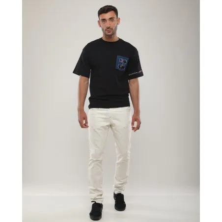 T-shirt Noir Broderie Berbère – Détails Denim - MAZIJ