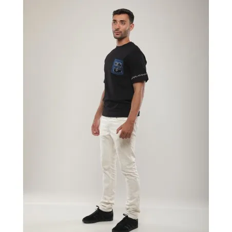 T-shirt Noir Broderie Berbère – Détails Denim - MAZIJ