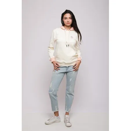 Sweatshirt Blanc - Rose Broderie Fer Forgé Tunisien - MAZIJ