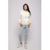 Sweatshirt Blanc - Rose Broderie Fer Forgé Tunisien - MAZIJ