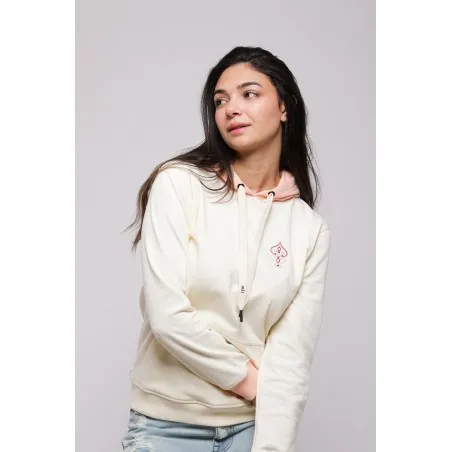 Sweatshirt Blanc - Rose Broderie Fer Forgé Tunisien - MAZIJ