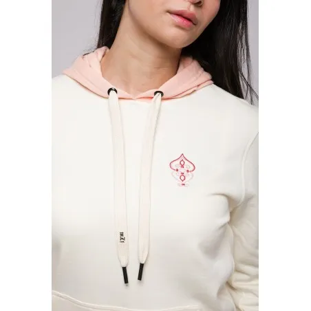 Sweatshirt Blanc - Rose Broderie Fer Forgé Tunisien - MAZIJ