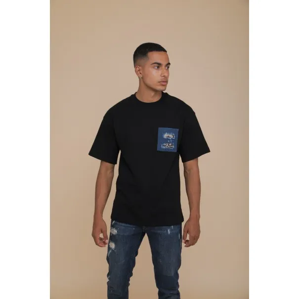 T-SHIRT OVERSIZE NOIR - IMPRESSION FAÏENCE - MAZIJ