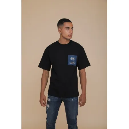 T-SHIRT OVERSIZE NOIR - IMPRESSION FAÏENCE - MAZIJ