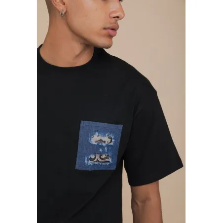 T-SHIRT OVERSIZE NOIR - IMPRESSION FAÏENCE - MAZIJ