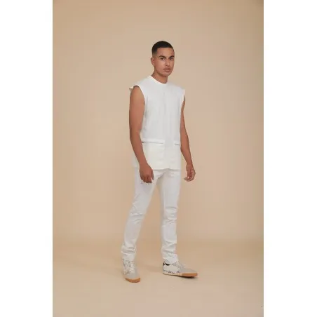 T-SHIRT ECRU SANS MANCHES - MAZIJ