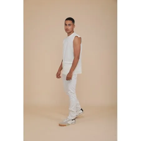 T-SHIRT ECRU SANS MANCHES - MAZIJ