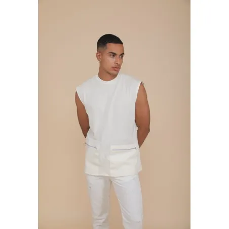 T-SHIRT ECRU SANS MANCHES - MAZIJ