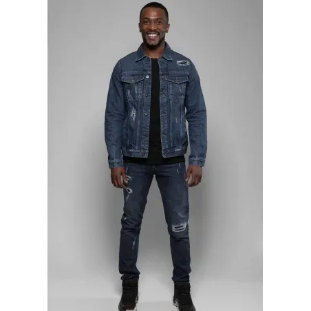 Veste Jean homme bleu destroy - MAZIJ