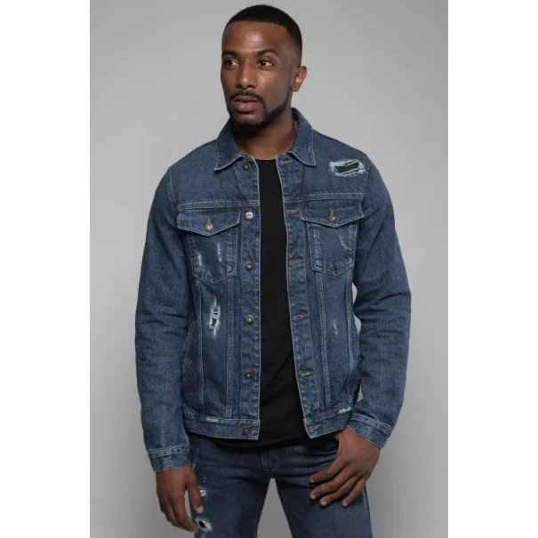 Veste Jean homme bleu destroy - MAZIJ
