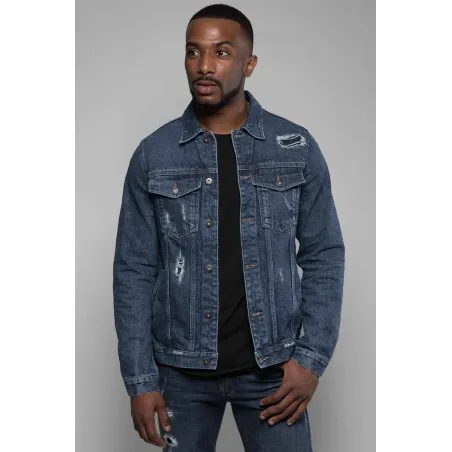 Veste Jean homme bleu destroy - MAZIJ