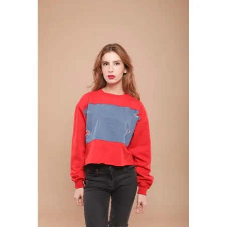 Sweat-shirt rouge avec jean - MAZIJ
